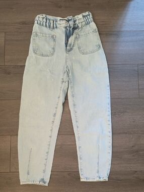 Zara Pale Blue High-Rise Paperbag Waist Jeans
